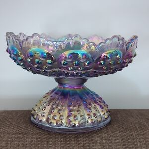Vintage Fenton Hobnail Carnival Glass Pedestal Candle Holder RARE